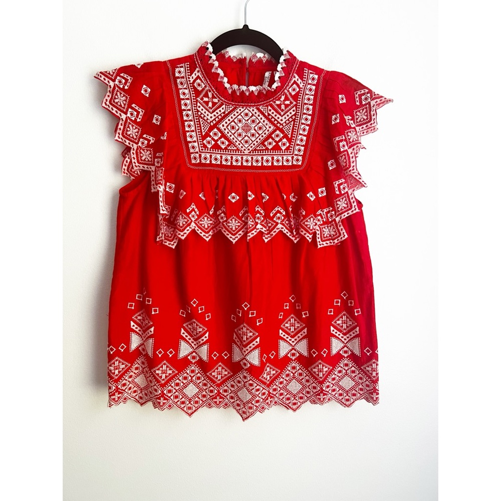 NWT Anthropologie Feather Bone Embroidered Top, Size 0